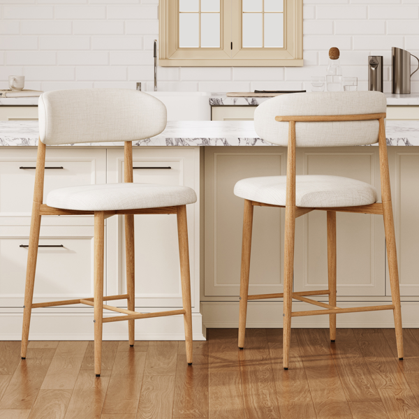 吧台椅套装（2个），软垫吧台椅，现代风格，金属椅腿，适用于厨房岛台和餐厅，米色-17