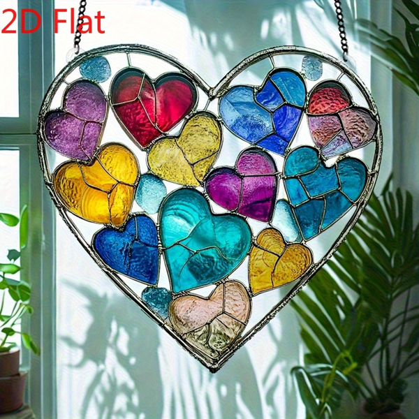 CIFbuy 多彩心形玻璃窗花亚克力装饰品 家居客厅办公室花园装饰 (TikTok、temu下自提)-5