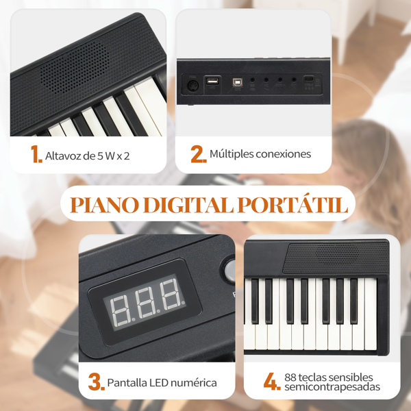 【AM不售卖】GPPS01-106/Y201 88键半重锤键盘可折叠带蓝牙 便携式 黑色 电钢琴 英国-7