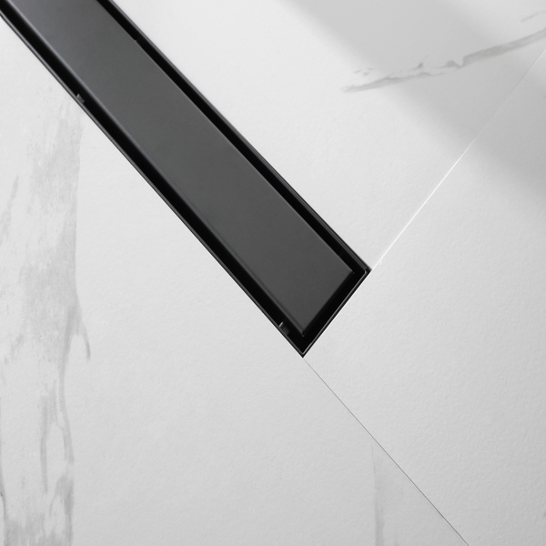 36英寸线性淋浴地漏，带二合一平面/嵌砖两用可拆卸盖板，304不锈钢材质，配毛发过滤网与调平脚，哑光黑色-4