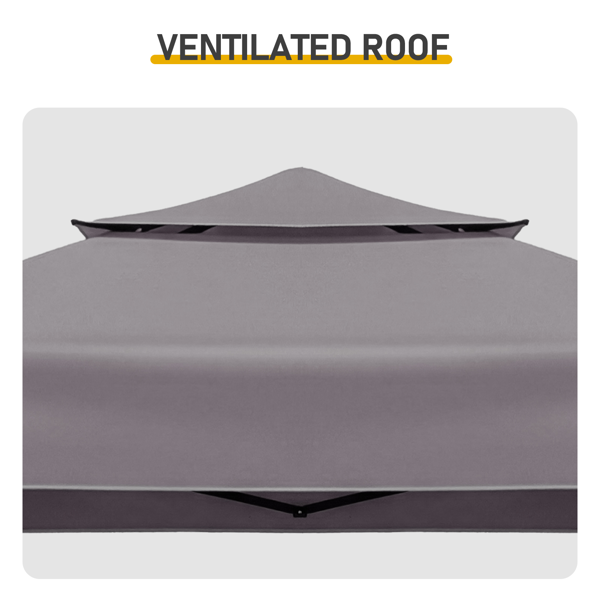 3.3X12.5FT 深灰色 双顶 折叠框架 烧烤棚 涤纶布 黑色喷塑框架 带两侧可调遮阳板 两边带网格托盘 配拎包-15