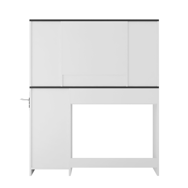 不支持自提和指定仓，乡村风格梳妆台化妆台，43英寸宽，带灯光镜和化妆抽屉，大型现代梳妆台套装，带吹风机架，适合卧室，白色-5