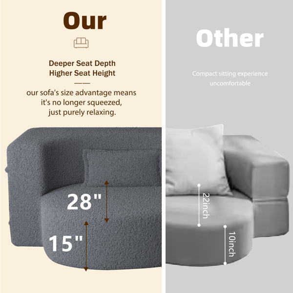 现代落地沙发，配两个靠枕，可转换成泰迪绒面料的泡沫填充沙发床，15英寸双人折叠床垫，适用于客厅、客房、游戏室，无需组装，深灰色-7