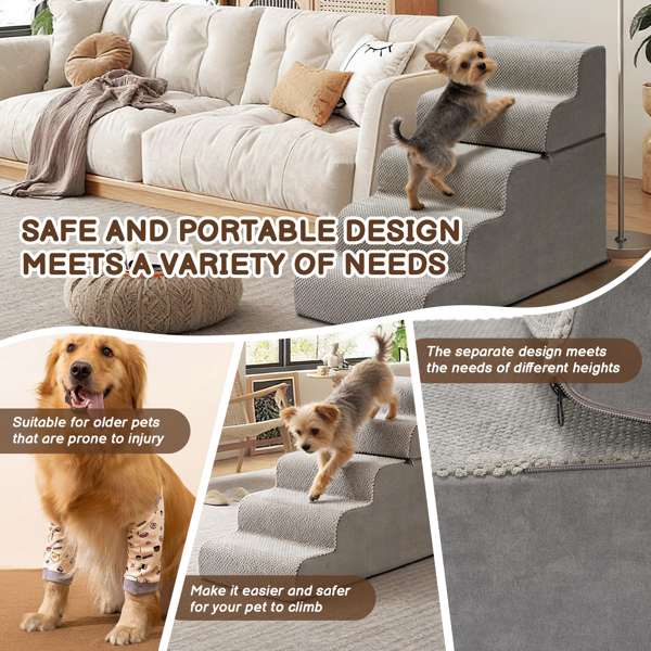 33*15.7*23.5inch 弧形 上下5阶  灰色 28D海绵+玉米绒 衬布可拆卸 宠物爬梯-10
