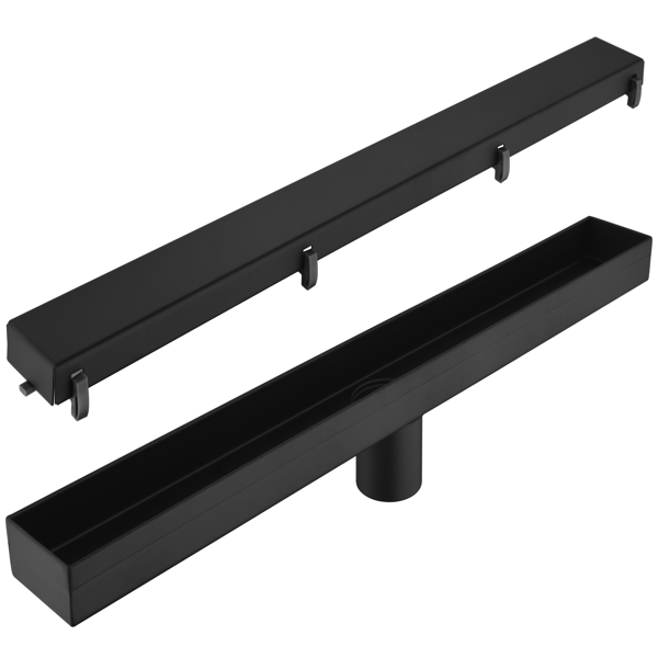 28英寸线性淋浴地漏，带二合一平面/嵌砖两用可拆卸盖板，304不锈钢材质，配毛发过滤网与调平脚，哑光黑色-7