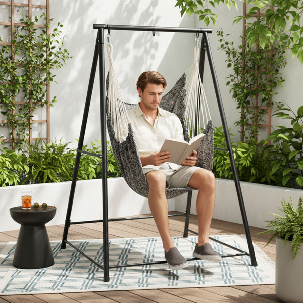 112*113*180CM 黑色架子+黑白提花色布吊椅 2个抱枕 配2个S弹簧钩 吊椅套装-7