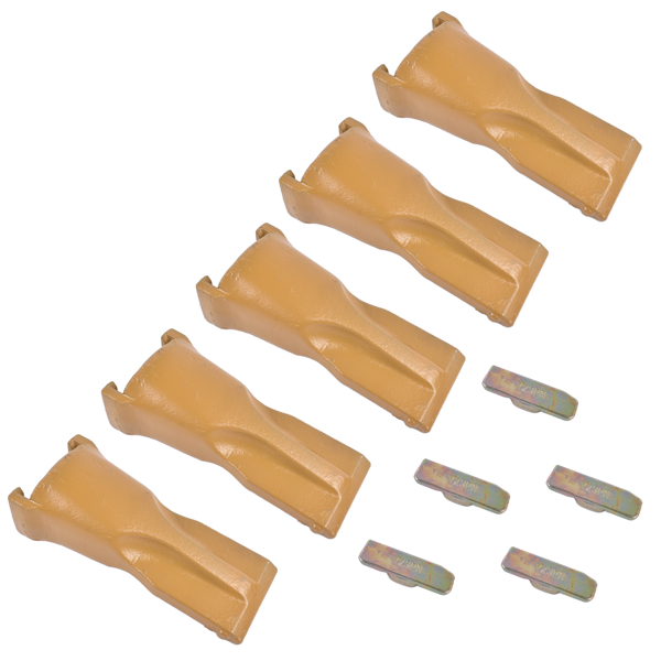 斗齿 5 Pack V23SYL Dirt Teeth V Style Bucket Tooth with V23PN Flex Pins Yellow Fit for Backhoe Loader Crane-2