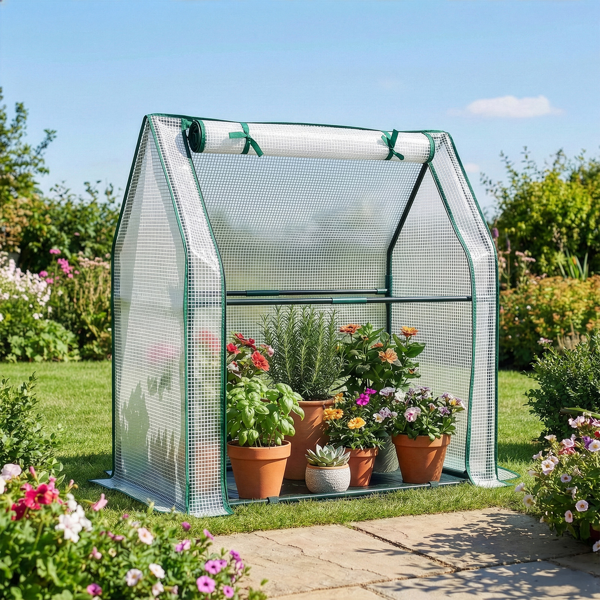 36*18*33in PE布花房 白色PE布 墨绿色铁管 尖顶 带PE地垫 带拉链卷门-12