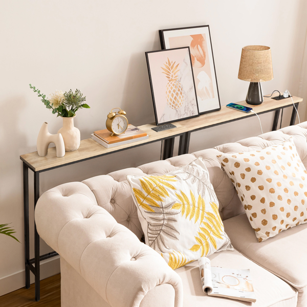 【同款编码：15819281】橡木色 2件装 三胺+铁 200*15*79cm 玄关桌 带排插（美标）-11