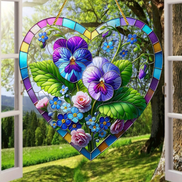 CIFbuy彩色花卉亚克力窗饰玻璃风格悬挂装饰无动力家居花园婚礼墙艺礼物（TikTok、temu下自提）-5