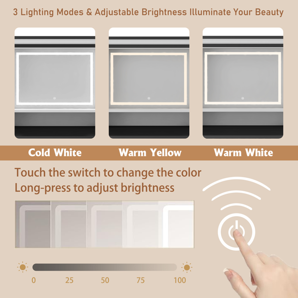 不支持自提和指定仓，乡村风格梳妆台化妆台，43英寸宽，带灯光镜和化妆抽屉，大型现代梳妆台套装，带吹风机架，适合卧室，白色-2