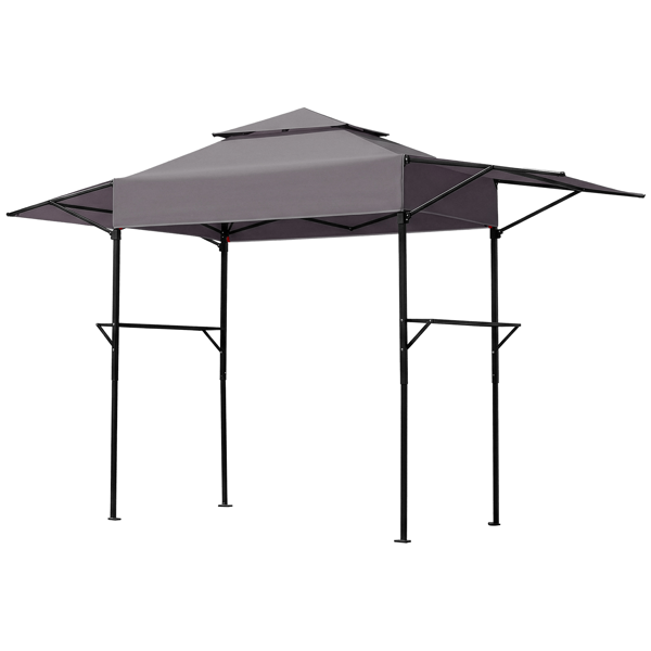 3.3X12.5FT 深灰色 双顶 折叠框架 烧烤棚 涤纶布 黑色喷塑框架 带两侧可调遮阳板 两边带网格托盘 配拎包-3