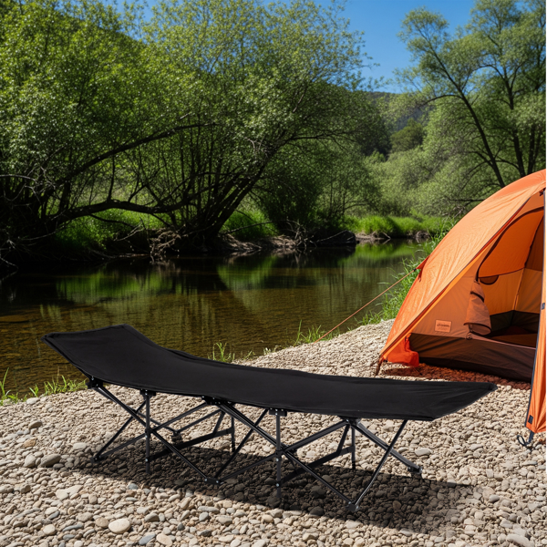 75*28*15in 黑色 户外行军床 10脚铁管 牛津布 折叠翘头 带软垫 150kg-15