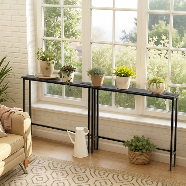 【同款编码：08954088】黑色 2件装 三胺+铁 200*15*79cm 玄关桌 带排插（美标）-10