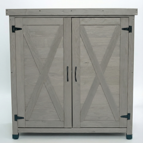 带储物柜和金属台面的户外庭院花盆工作台，户外工作站桌-10