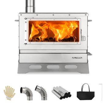 热帐篷炉，木柴燃烧，配有烟囱管，便携式折叠帐篷式木柴炉，包含观察窗和携带袋，适用于户外取暖、烹饪和狩猎