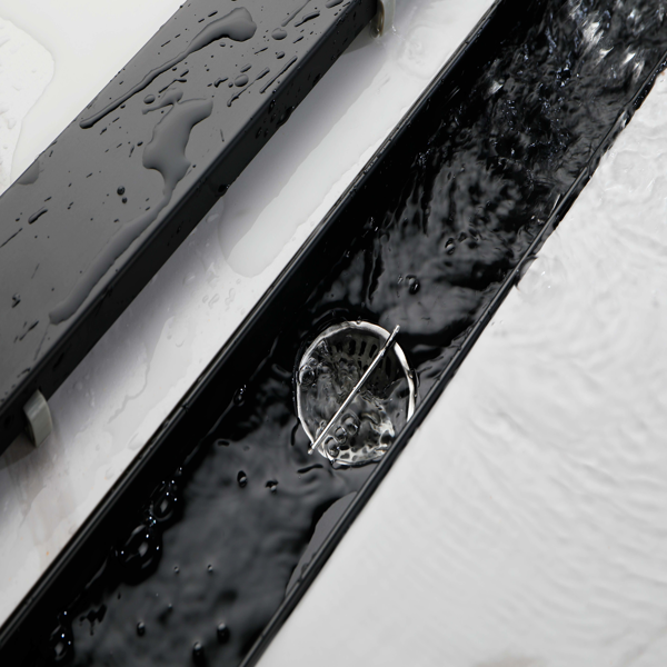 24英寸线性淋浴地漏，带二合一平面/嵌砖两用可拆卸盖板，304不锈钢材质，配毛发过滤网与调平脚，哑光黑色-6