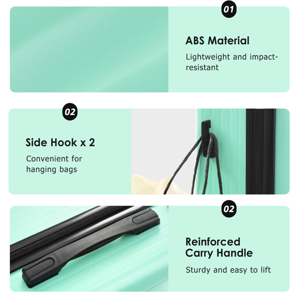 三件套行李箱，轻便耐用的ABS材质，配备万向轮和TSA海关锁，包含登机箱和托运行李箱（20英寸/24英寸/28英寸）-13