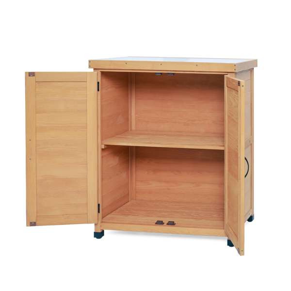 带储物柜和金属台面的户外庭院花盆工作台，户外工作站桌-9