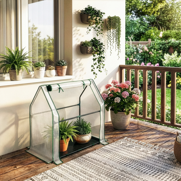 36*18*33in PE布花房 白色PE布 墨绿色铁管 尖顶 带PE地垫 带拉链卷门-17