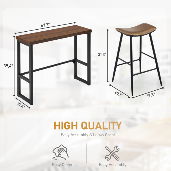 1桌2椅  棕色 120*39*100cm 吧桌椅套装 弧形椅面 5cm空心板+铁+PU-7