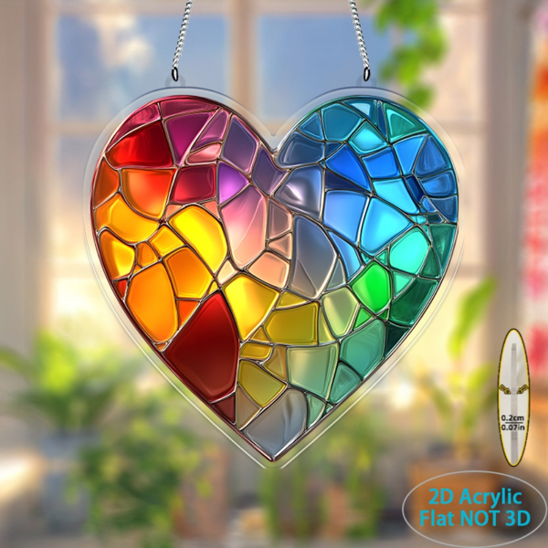 CIFbuy多彩彩虹心形亚克力窗贴 室内外墙面装饰 反射光悬挂饰品（TikTok、temu下自提）-5