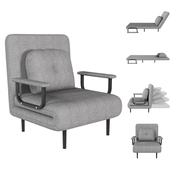 五合一折叠沙发床/多功能转换椅 - 五档可调节靠背，带枕头，节省空间，适用于客厅、卧室和办公室（灰色）-7