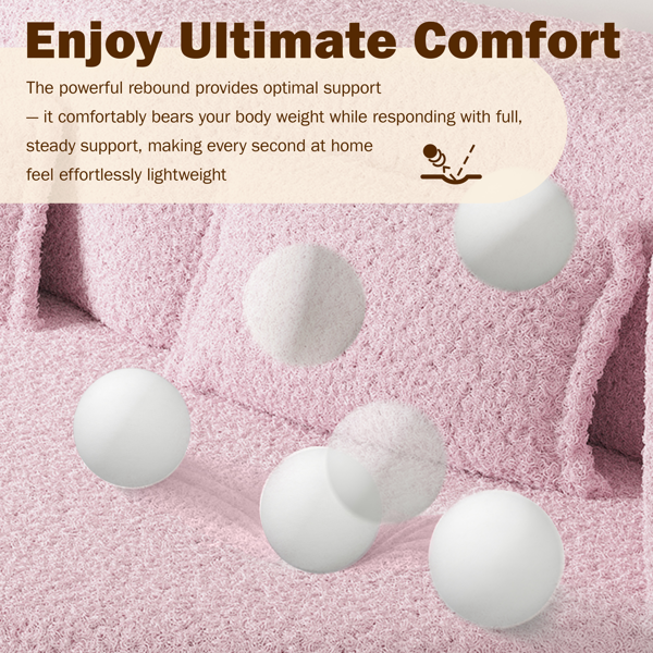 现代落地沙发，配两个靠枕，可转换成泰迪绒面料的泡沫填充沙发床，15英寸双人折叠床垫，适用于客厅、客房、游戏室，无需组装，粉色-8