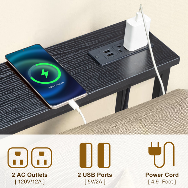 【同款编码：08954088】黑色 2件装 三胺+铁 200*15*79cm 玄关桌 带排插（美标）-13