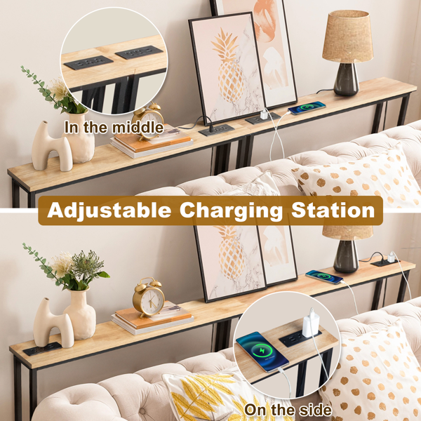 【同款编码：15819281】橡木色 2件装 三胺+铁 200*15*79cm 玄关桌 带排插（美标）-9