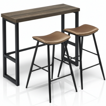 1桌2椅  灰色 120*39*100cm 吧桌椅套装 弧形椅面 5cm空心板+铁+PU