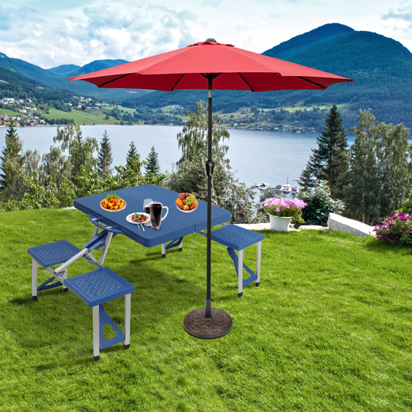 【同款编码：01976802】蓝色 塑料 野营连体桌椅 桌椅连体 135.5*83*65.5cm 50kg-32