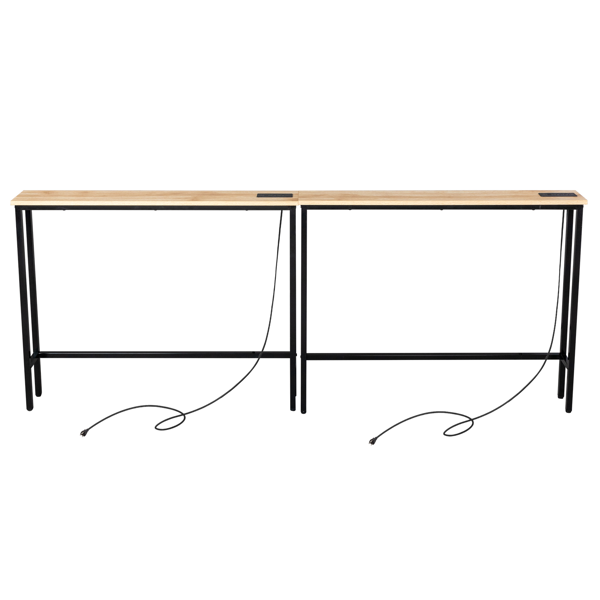 【同款编码：15819281】橡木色 2件装 三胺+铁 200*15*79cm 玄关桌 带排插（美标）-3