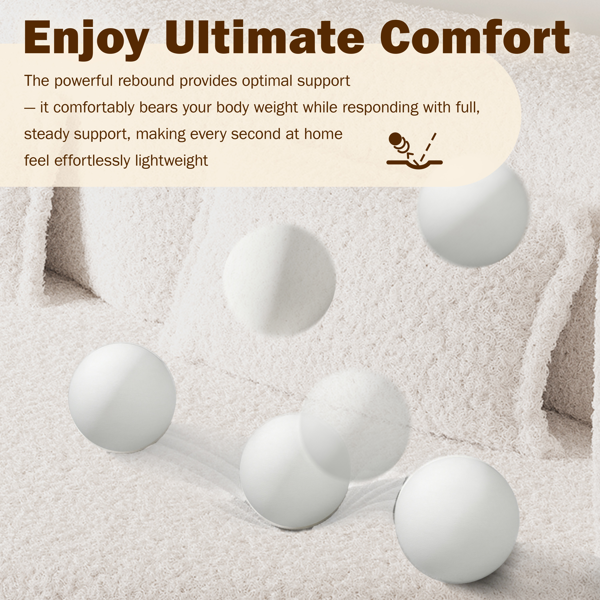 现代落地沙发，配两个靠枕，可转换成泰迪绒面料的泡沫填充沙发床，15英寸双人折叠床垫，适用于客厅、客房、游戏室，无需组装，米色/白色-8