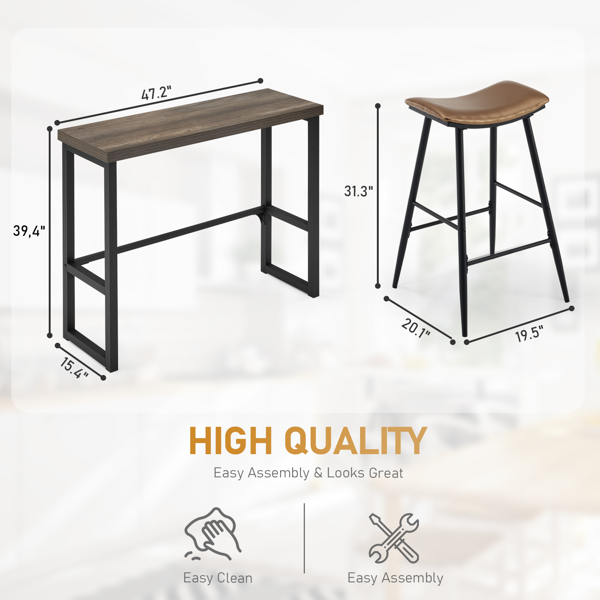 1桌2椅  灰色 120*39*100cm 吧桌椅套装 弧形椅面 5cm空心板+铁+PU-5
