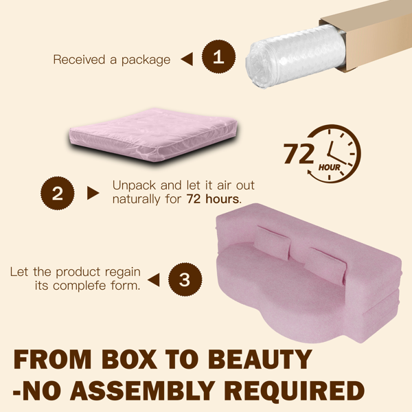 现代落地沙发，配两个靠枕，可转换成泰迪绒面料的泡沫填充沙发床，15英寸双人折叠床垫，适用于客厅、客房、游戏室，无需组装，粉色-4