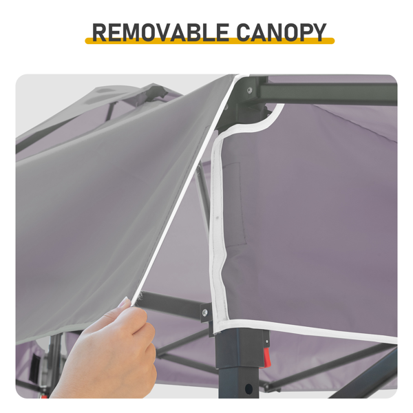 3.3X12.5FT 深灰色 双顶 折叠框架 烧烤棚 涤纶布 黑色喷塑框架 带两侧可调遮阳板 两边带网格托盘 配拎包-12