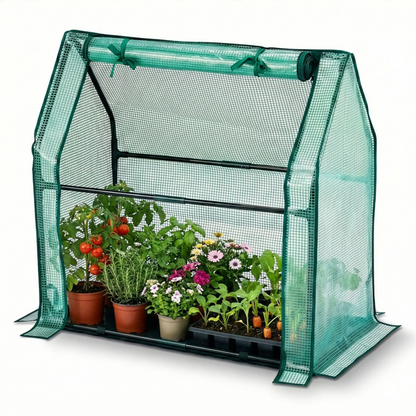 36*18*33in PE布花房 绿色PE布 墨绿色铁管 尖顶 带PE地垫 带拉链卷门-15