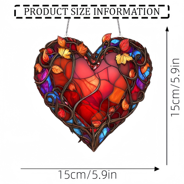 CIFbuy亚克力窗户装饰 户外室内秋叶之心红色玻璃风格壁艺 家居花园阳台礼物（TikTok、temu下自提）-3