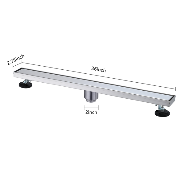 36英寸线性淋浴地漏，带二合一平面/嵌砖两用可拆卸盖板，304不锈钢材质，配毛发过滤网与调平脚，拉丝镍-2