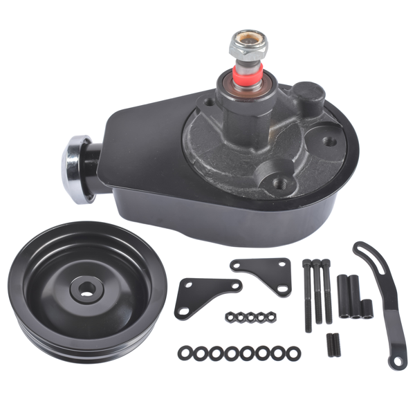动力转向泵套件 Saginaw Power Steering Pump Bracket Kit & 2 Groove Keyway Pulley Fit for Small Block Chevy 265 283 305 327 350 383 and 400 Engines-3