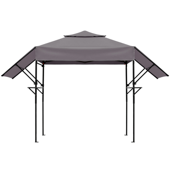 3.3X12.5FT 深灰色 双顶 折叠框架 烧烤棚 涤纶布 黑色喷塑框架 带两侧可调遮阳板 两边带网格托盘 配拎包