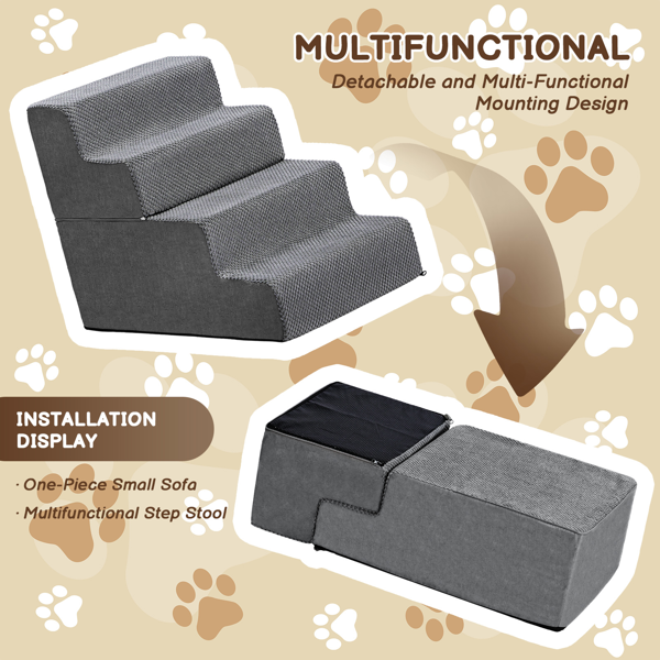 28.3*15.7*19.5inch 方形 上下4阶  灰色 28D海绵+玉米绒 衬布可拆卸 宠物爬梯-7