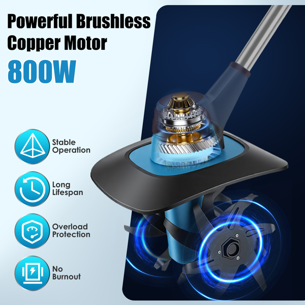 （自提可发加拿大，temu&tk下自提单）无线耕耘机，800W电动无线耕耘机，21V电池驱动土壤耕耘机，耕深6.69英寸（17.5厘米），耕宽8.66英寸（22厘米），手持式园艺耕耘机，适用于庭院种植-4