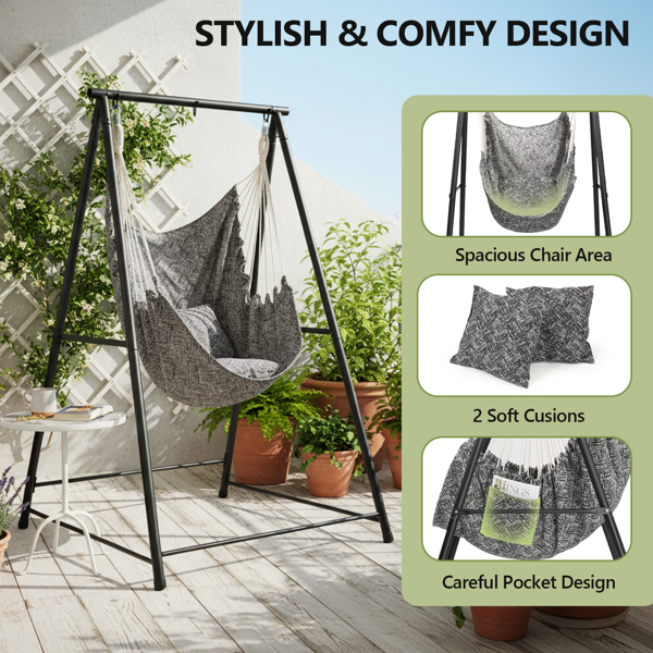 112*113*180CM 黑色架子+黑白提花色布吊椅 2个抱枕 配2个S弹簧钩 吊椅套装-6