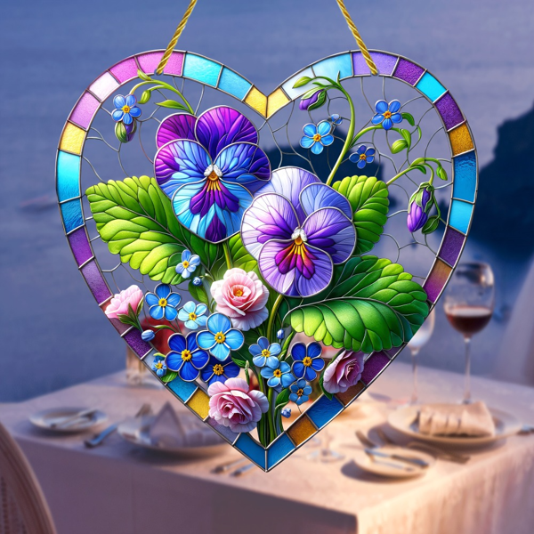 CIFbuy彩色花卉亚克力窗饰玻璃风格悬挂装饰无动力家居花园婚礼墙艺礼物（TikTok、temu下自提）-3