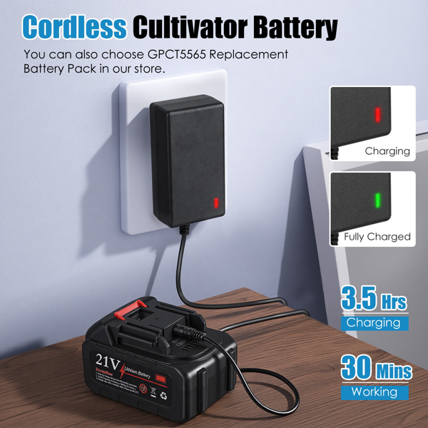 （自提可发加拿大，temu&tk下自提单）无线耕耘机，800W电动无线耕耘机，21V电池驱动土壤耕耘机，耕深6.69英寸（17.5厘米），耕宽8.66英寸（22厘米），手持式园艺耕耘机，适用于庭院种植-9