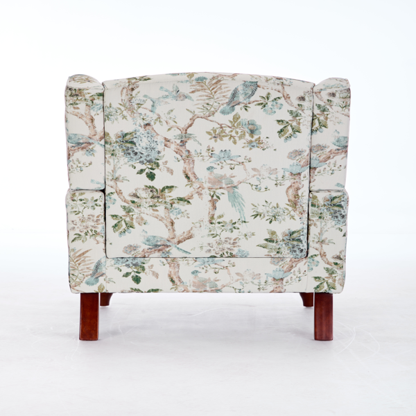 现代风格休闲椅，搭配复古木质椅腿，舒适软垫扶手椅，花卉图案单人沙发椅，适合客厅、卧室、办公室使用 - 花卉蓝鸟图案-8