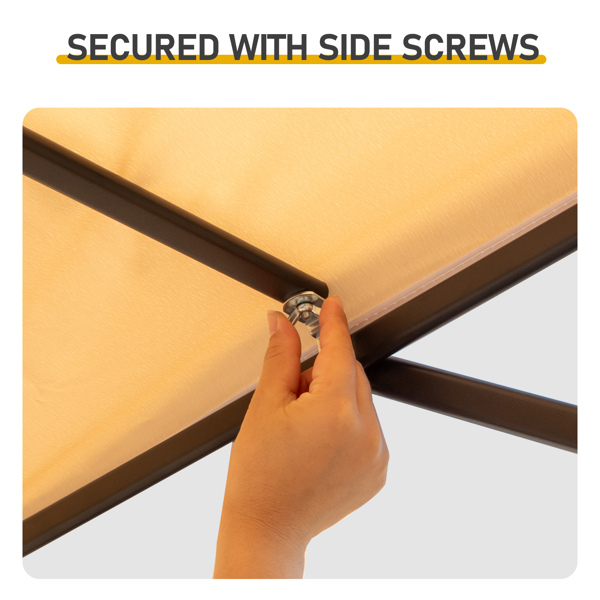 3.3X12.5FT 卡其色 双顶 折叠框架 烧烤棚 涤纶布 黑色喷塑框架 带两侧可调遮阳板 两边带网格托盘 配拎包-10