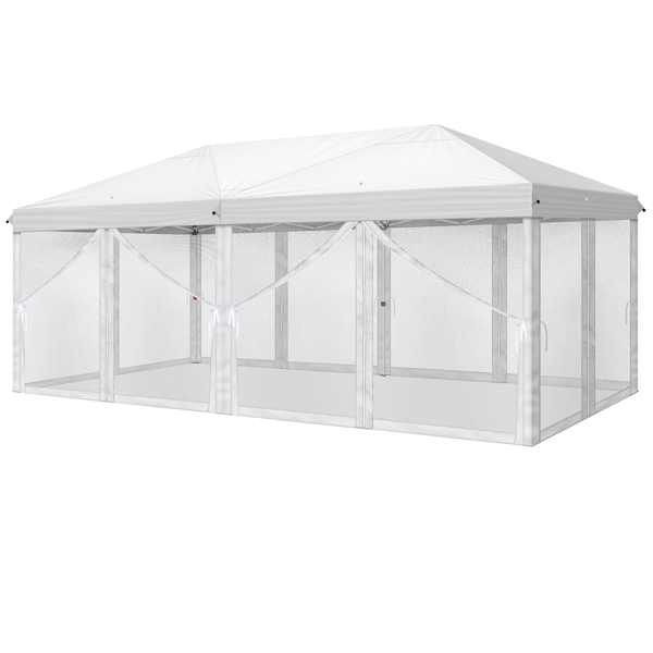 10*20ft  白色  一键撑开6片纱网-2门4纱网 28/22MM脚管 10X20MM交叉杆 折叠棚  210D牛津布  喷塑铁管 配拎包 无沙袋-10